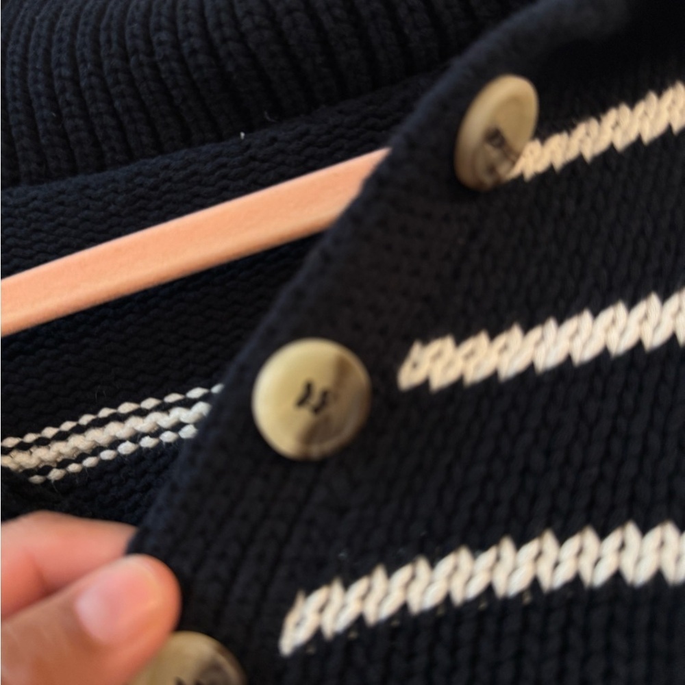 Zara Polo Style Navy and White Sweater Nautical Coastal Grandma Knit Sz M - Picture 8 of 12